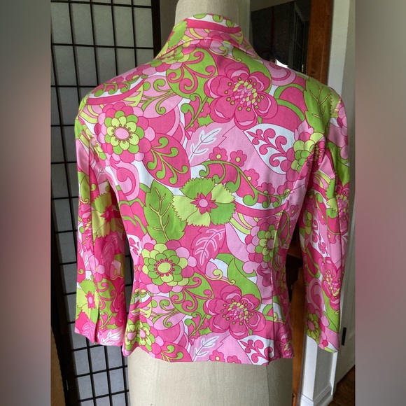 Vintage Tara Jones Floral Retro ‘60s Blazer Jacket 8P Like New PINK Lime Green - Picture 3 of 10